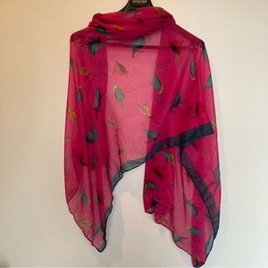 Lightweight Fuchsia Pink Scarf Wrap Bird Print Blue Border